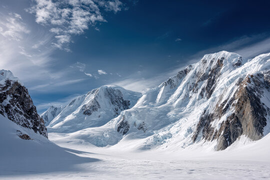mount vinson towering majestically against backdrop of icy peaks under ultrabright sky