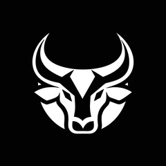 Bull logo icon on black background, a minimalistic vector for branding and business identity.