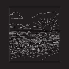 tropical landscape vector sketch. seascape sea surface vector sketch on black background chalk