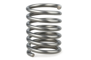 Rotating metal spring isolated on transparent background, ideal for physics, engineering, or industrial design projects