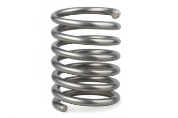 Rotating metal spring isolated on transparent background, ideal for physics, engineering, or industrial design projects