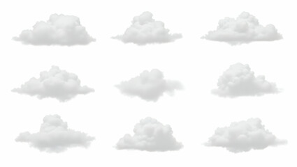 Cloud Aligned fluffy cloud set with varied density and spacing, isolated on a clean white background