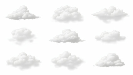 Cloud Aligned fluffy cloud set with varied density and spacing, isolated on a clean white background