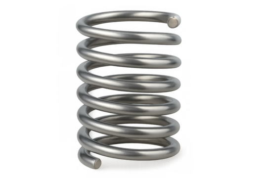 Rotating metal spring isolated on transparent background, ideal for physics, engineering, or industrial design projects