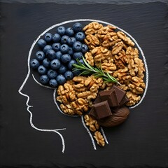 Obraz premium Brain Food Boosting Cognitive Function with Blueberries, Walnuts, and Dark Chocolate