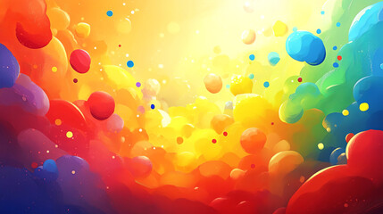 Vibrant abstract illustration featuring colorful swirling clouds in shades of red, yellow, blue, and green, creating a dynamic and energetic visual atmosphere for creative projects