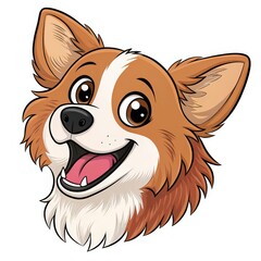 Cheerful Cartoon Corgi Dog Head, Friendly Smile, White and Brown Fur on Transparent Background