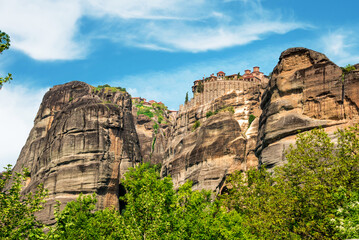Eastern Orthodox Monastery of Varlaam in holy complex in the famous valley of the Meteora rocks in Greece. Great amazing world. Attractions.