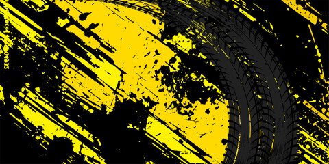 Abstract black and yellow background with tire tracks.. vector illustration eps 10