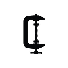 Black Silhouette Woodworking C Clamp Vector Icon tool
