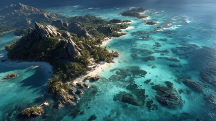 Naklejka premium Island View With Turquoise Water And Lush Vegetation
