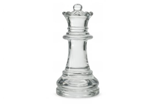 Glass queen chess piece standing on a transparent background, ready to be used in any creative project - Powered by Adobe
