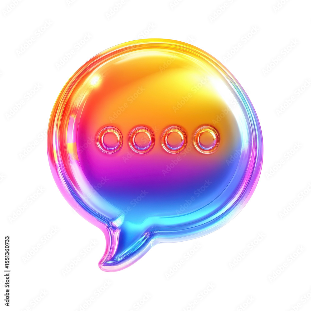 Poster iridescent message holographic speech bubble with progress indicator on transparent background