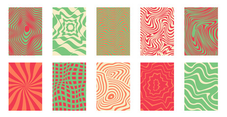 Retro Trippy Poster Backgrounds. Psychedelic Wavy Templates with Liquify Effect