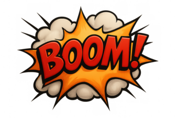 Comic explosion with the word boom, ideal for adding an impact to designs, with transparent background