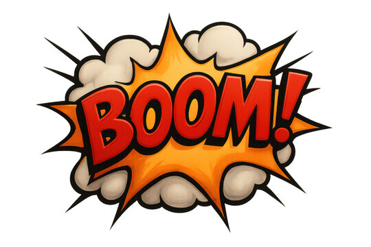 Comic explosion with the word boom, ideal for adding an impact to designs, with transparent background