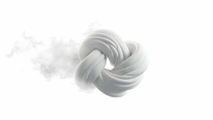 Cloud Vapor knot floating expanding into airy silhouette, isolated on a clean white background