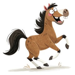 Cheerful Cartoon Horse Prancing with Joy on a Transparent Background Isolated