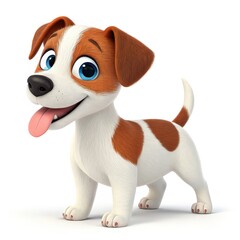 Cheerful Cartoon Jack Russell Terrier Puppy Standing on a White Background