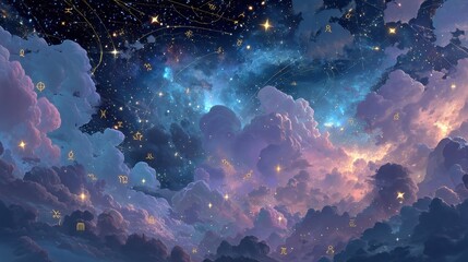 Obraz premium Night Sky With Radiant Clouds And Stars