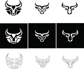 Bull face icon vector set, great collection for aggressive branding themes or labels.


