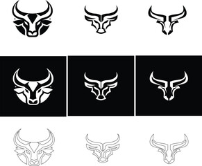Bull face icon vector set, great collection for aggressive branding themes or labels.
