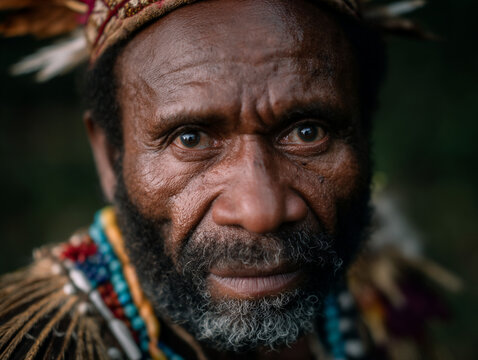 Papuans indigenous people traditional attire.