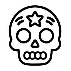Simple Outline Skull with Star Dia de los Muertos Sugar Skull Icon