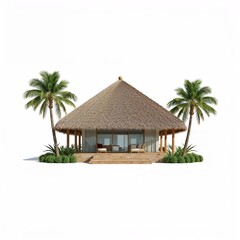 Modern architecture in Africa tropical thatched roof resort house with palms

