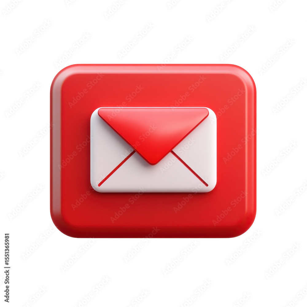 Poster Red Email Icon Notification Design New Message Arrival Receive Inbox on transparent background