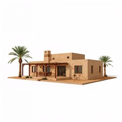 Modern architecture in Africa desert adobe house with palm trees

