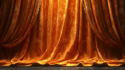 Opulent velvet stage curtains illuminated by golden light, perfect for theater backdrops