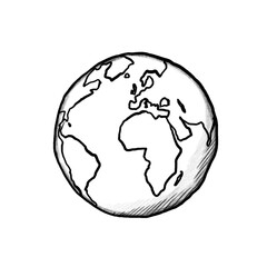 Simple globe, earth, planet, Sketch, pencil drawing, illustration, topic sustainability, climate change, nature, transparent PNG, retro, modern
