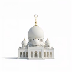 Modern architecture in Africa white domed mosque with golden crescent

