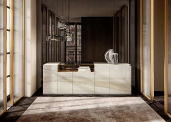 Modern luxury apartment interior with storage