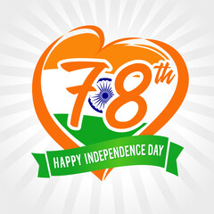 78th anniversary, Happy Independence day of India, love emblem. 78 years of independence, celebration emblem concept on August 15, 2025. Vector illustration