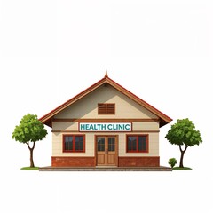 Modern architecture in Africa health clinic with red roof and trees

