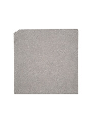 Square gray concrete tile with chipped corner is isolated.