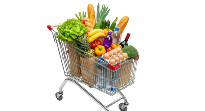 Shopping cart full of groceries