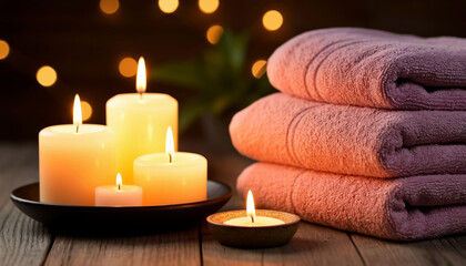Spa hotel - candles, towels. Health and cosmetology. Family vacation.