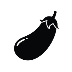 Black Eggplant Silhouette Vector Icon White Background