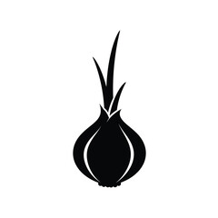 Black Onion Sprout Silhouette Vector Icon White Background