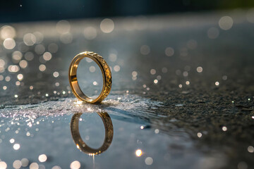 Gold Ring Hovering Above Sparkling Surface
