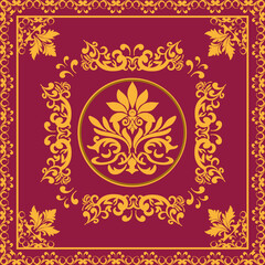 Native thai ethnic geometric pattern samless gold and red on a light gray background. tiles, rugs, carpet