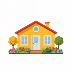 Modern architecture in Africa colorful cartoon house with garden

