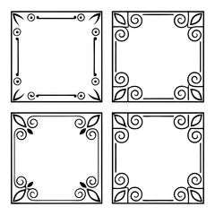 Elegant Frame Designs: A collection of four minimalist frames, each with its unique flourish, exuding simplicity and timeless appeal. Perfect for adding a touch of sophistication to any project. 