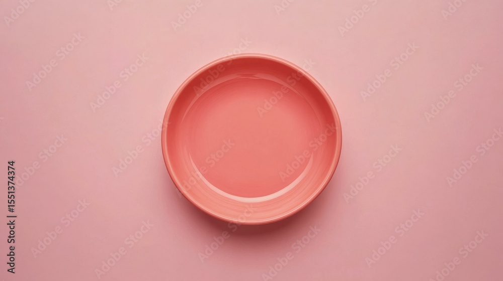 Poster empty coral color bowl on flat surface in studio during daytime