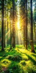 Naklejka premium forest clearing bathed in sunlight