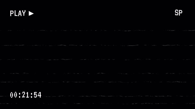 Old VHS play tape and timecode on Black background. 4K Video