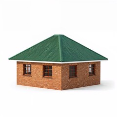 Modern architecture in Africa brick house with green roof in 3D style

